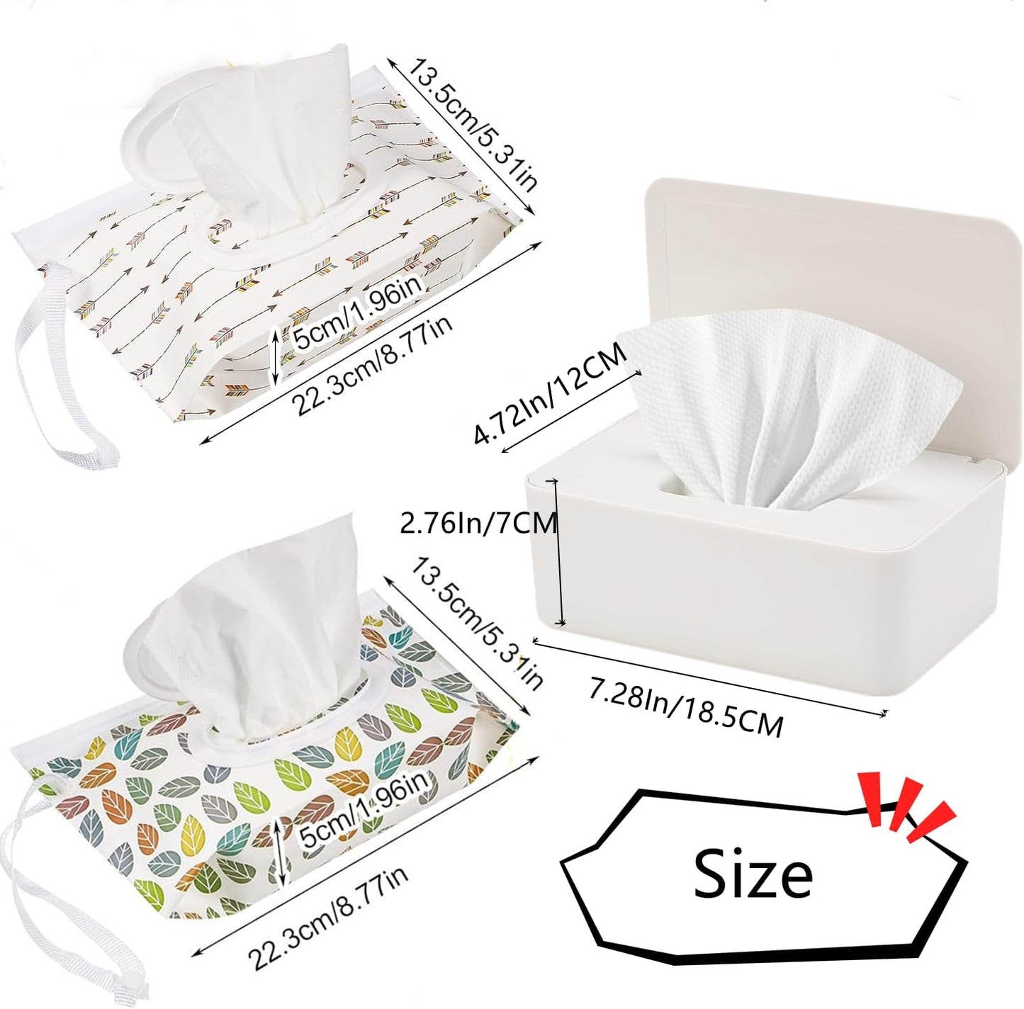 Wipe Dispenser White,Reusable Flushable Wipe Holder Set with 2Pcs Refillable Portable Wipe Bag for Baby Adult Bathroom,Wipe Container with Lids Keeps Wipes Fresh,Baby Shower New Mom Gifts