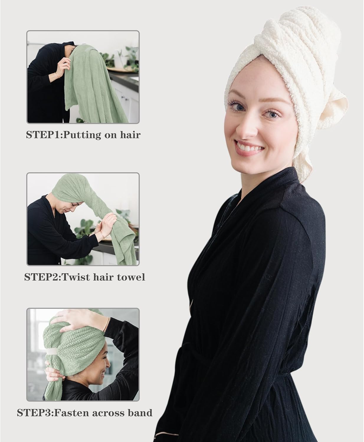 2 Packs Large Microfiber Hair Towels for Women, Super Absorbent & Quick Dry Hair Towel Wrap for Curly Hair Long & Short Hair- Anti-Frizz Hair Turbans for Wet Hair - 27.5''*39.4''