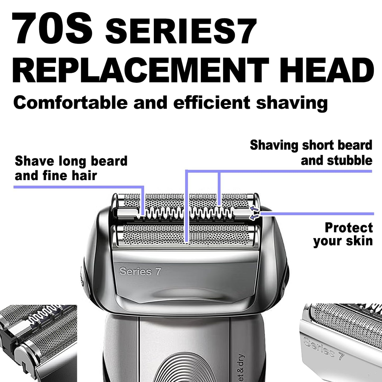 Series 7 70S Electric Shaver Replacement Head Compatible, 70S Replacement Electric Shaver Heads for Men Razor Shaving Blades Fit for Braun Series 7: 720cc, 730cc, 735s, 750cc, 760cc, 790cc, and 795cc