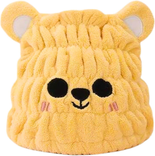 Microfiber Hair Towel Wrap for Kids, Yellow Bear Dry Hair Cap Suck Water, Absorbent Quick Girls Boys Hair Drying Towel, Lightweight Bouncy Hat Headscarf