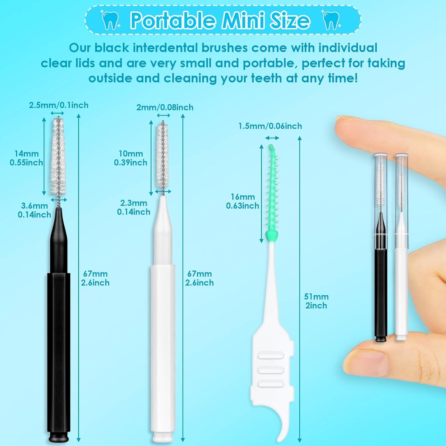 270Pcs Interdental Brush, 220Pcs Soft Dental Picks & 50Pcs Braces Brush for Teeth, Bendable Braces Flossers Heads Interdental Brushes Between Teeth Oral Tooth Braces Cleaner (Black & White)