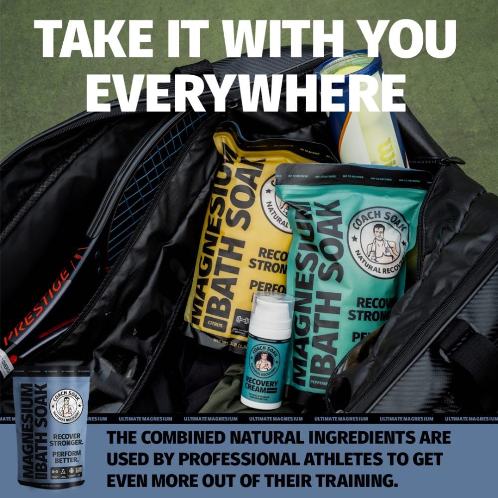 Coach Soak Recovery Bath Soak - Alternative to Epsom Salt Bath Soak - Fast-Absorbing Pure Magnesium Flakes with 21 Minerals, Bath Salts & Essential Oils - 3 lb (1 Pack) - Unscented