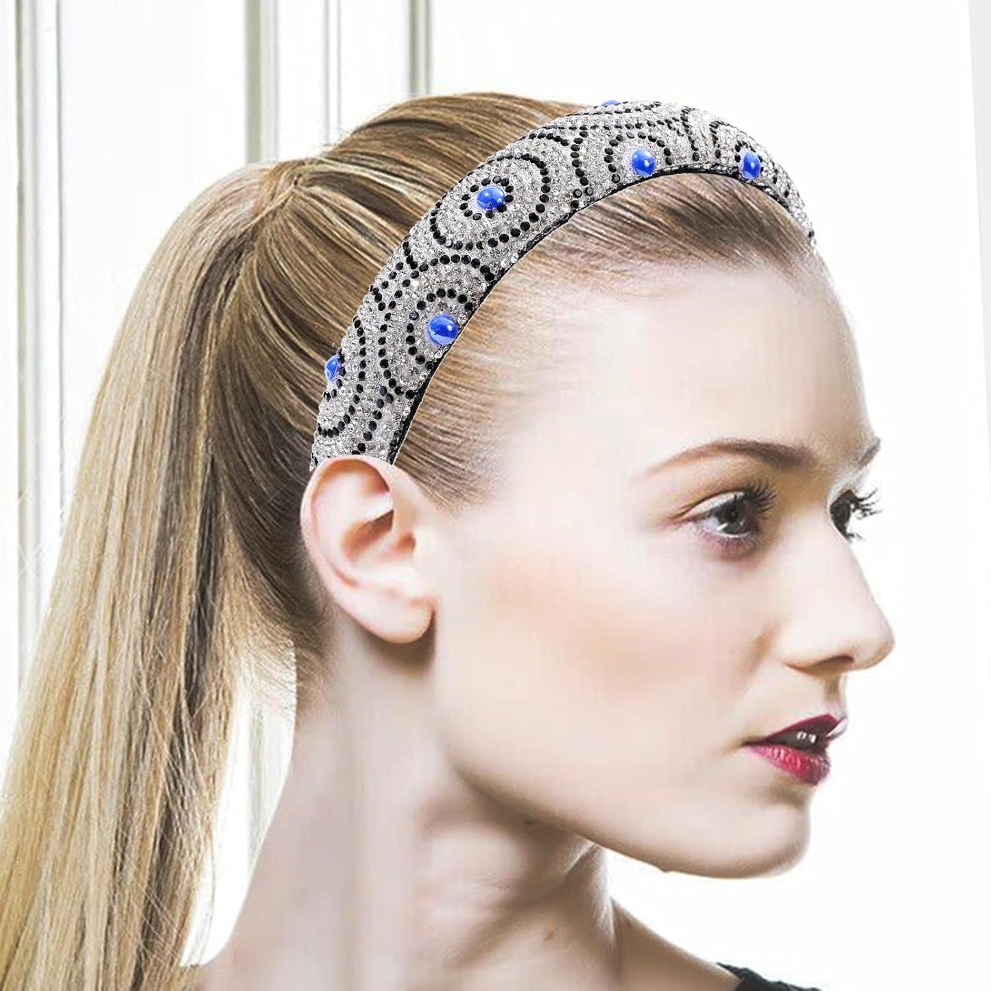 Rhinestone Headbands for Women Fashion Jeweled Headbands High Elastic Glitter Headband Comfortable Sparkly Hairband Hair Hoop Hair Accessories for Ladies Girls with 2PCS