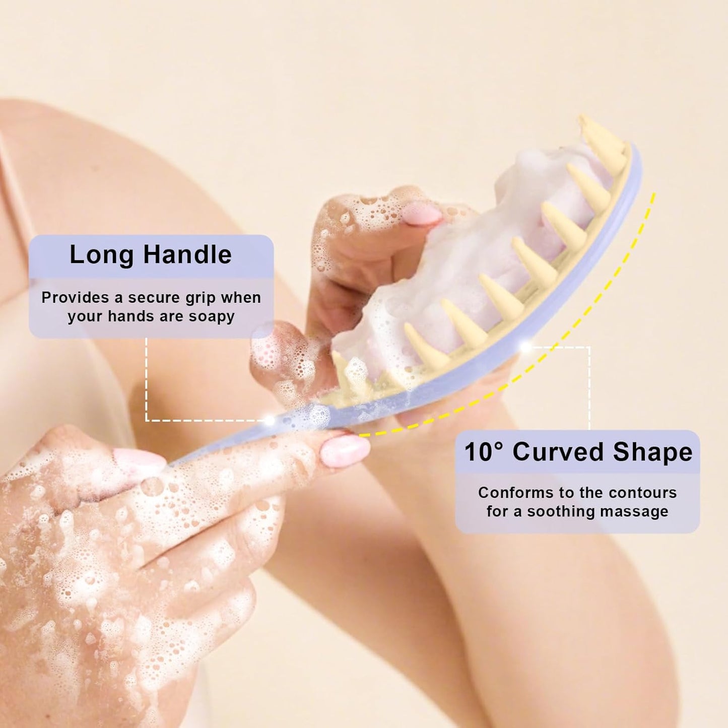 RHOS Scalp Massager, Shampoo Brush with Handle, Curved Vented Hair Scrubber, Scalp Brush for Wet & Dry Hair (Purple)