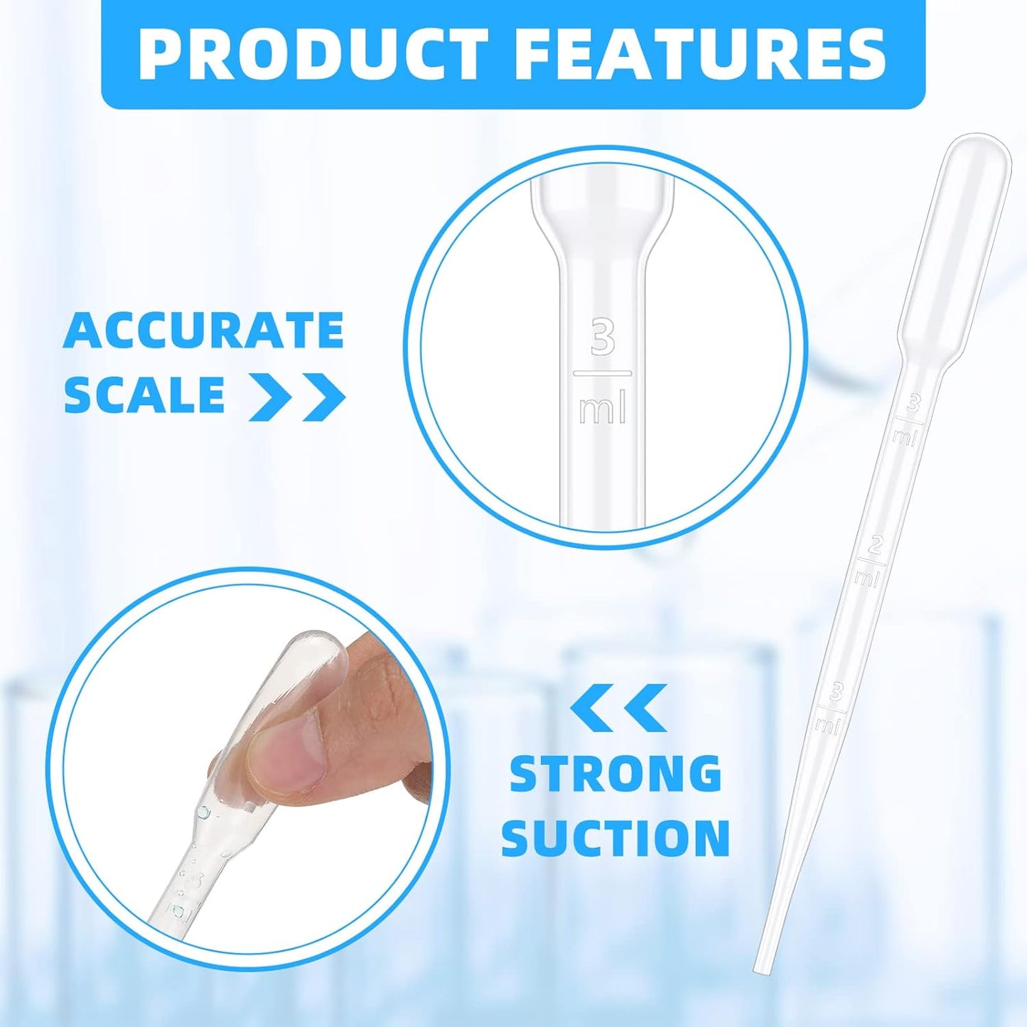 Buryeah 1000 Pcs Plastic Pipettes Droppers 3ml Disposable Transfer Pipettes Eye Dropper Small Graduated transfers Dropper for Science Laboratory, DIY Art, Essential Oils Makeup