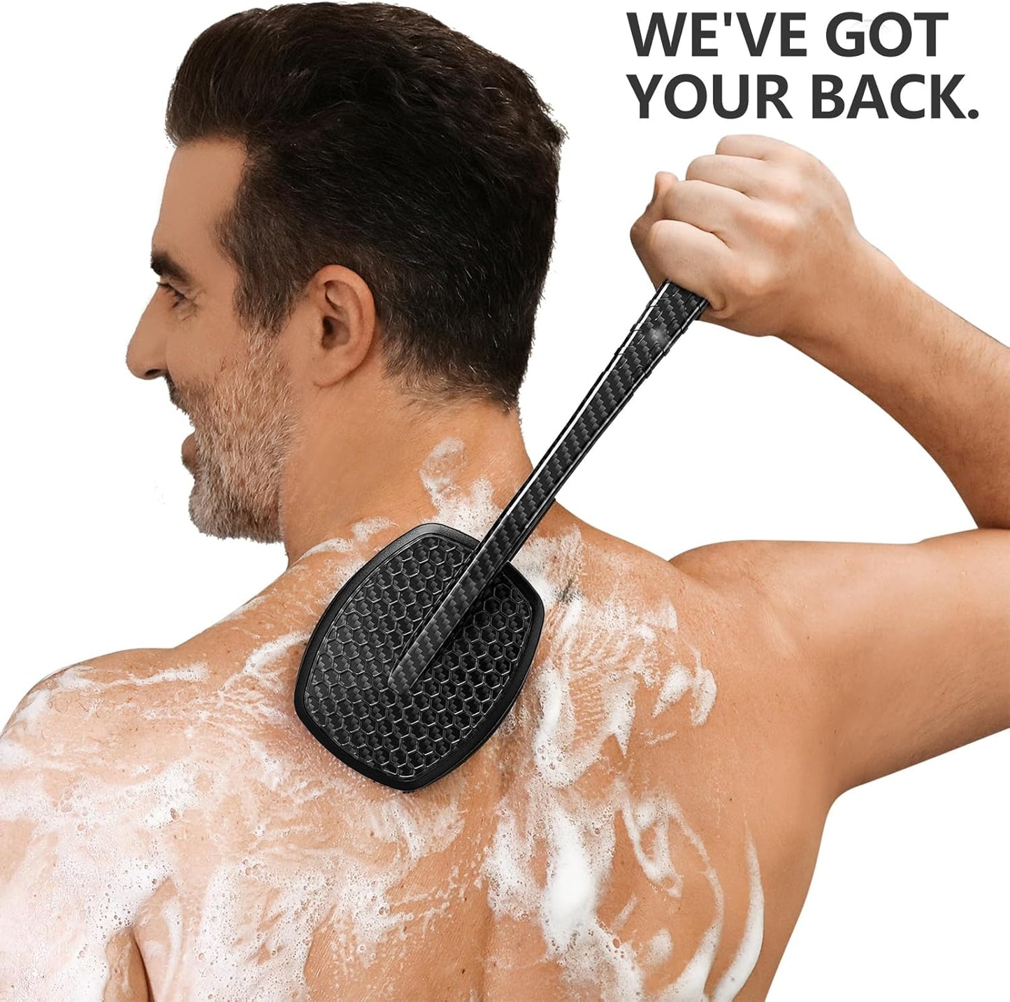 New Carbon Fiber Silicone Back Scrubber for Shower, Back Shower Brush with Long Handle Back Scrubber for Men and Women