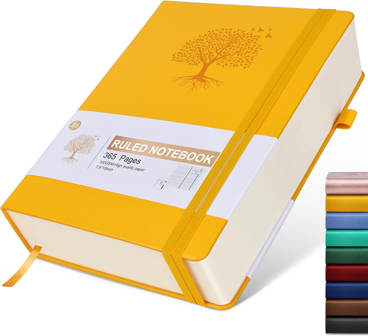 Lined Journal Notebook, 365 Pages B5 Journals for Writing College Ruled Notebook, Hardcover Leather Journal for Women Men, Daily Notebook for Work, Note Taking,100Gsm Thick Paper( 7.6'' X 10'' Yellow)