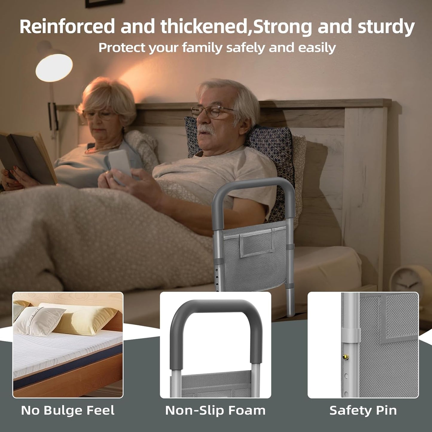 Bed Rails for Elderly Adults Safety: Adjustable Bed Assist Rails for Seniors & Patients with Storage Bag - Bedside Rail Handle Support Bar Bed Guard Rails - Fits King Queen Full Twin Medium