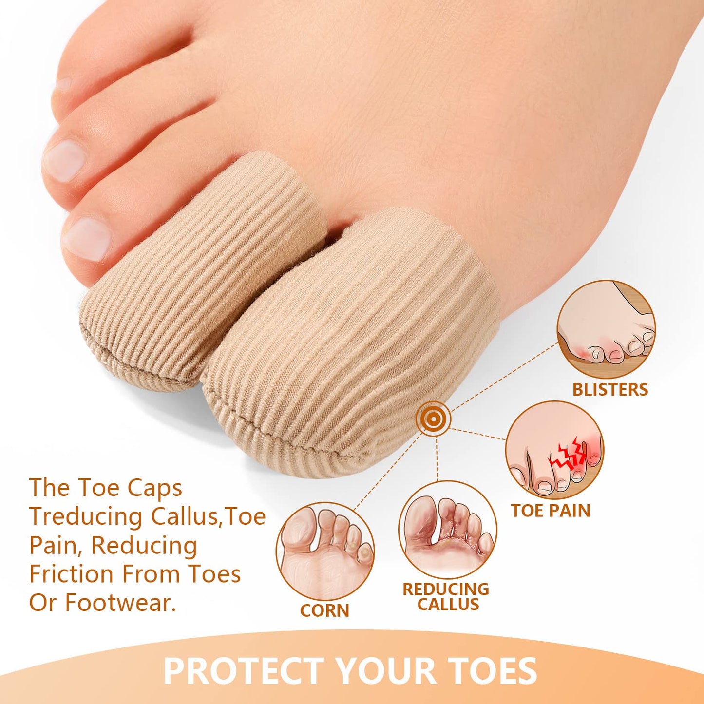10 PCS Gel Toe Caps Closed Toe Surface Fabric Sleeve Protectors, Silicone Toe Sleeve Cushions and Protects, Provide Relief for Corns, Blisters and Calluses Protect (10)
