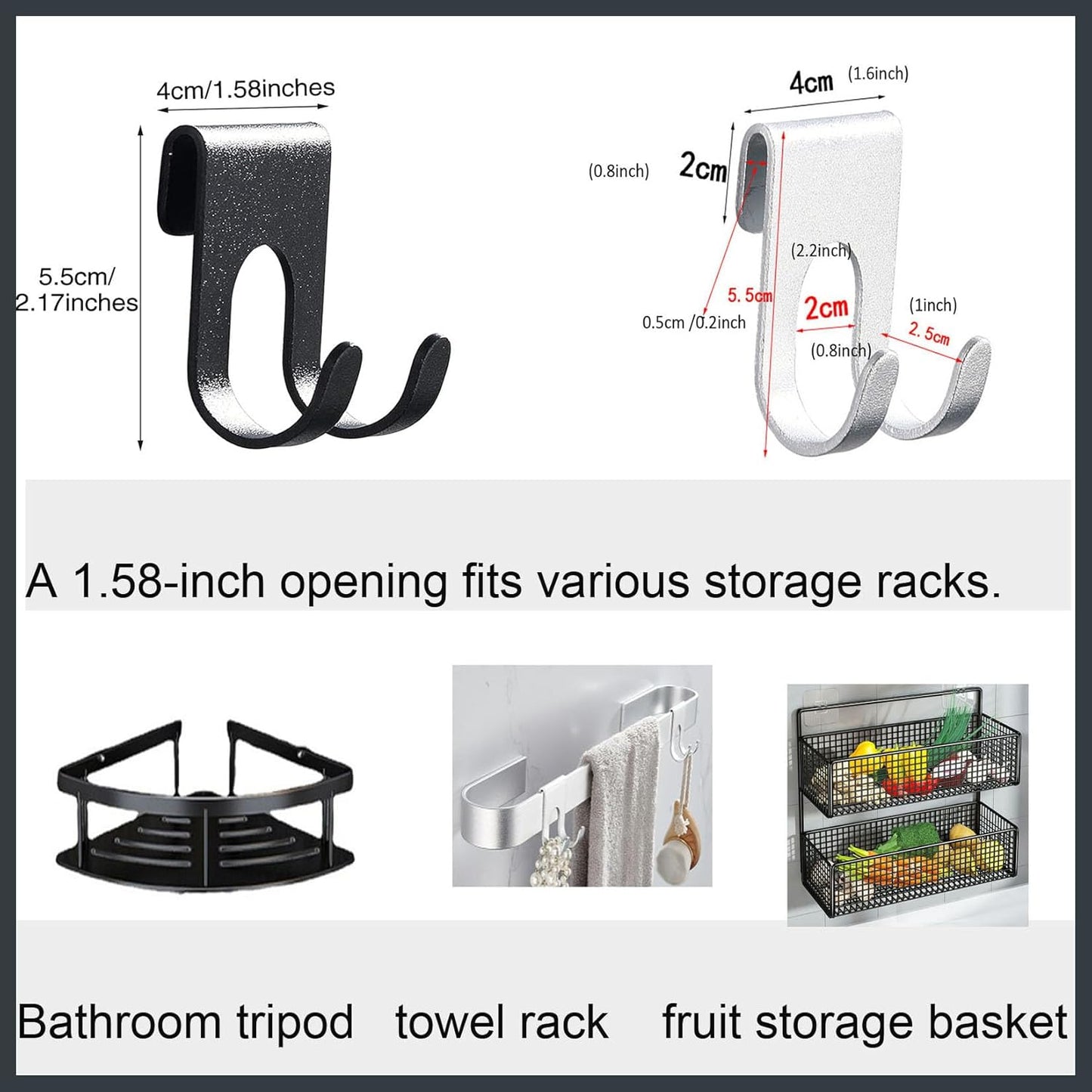 Shower Caddy Hook Razor No Drill Shower Hanger for Hanging Loofah, Towels,Razor Hook Bathroom Office Storage Rack Hanging Bathroom Kitchen Scissors holder-4pcs (Silver)