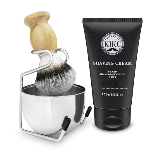 5 in 1 Shaving Kit, Shaving Brush Kit for Men,Set Include Synthetic Shave Brush, Stainless Lathering Bowl, Shave Brush Stand, Shaving Cream, Shave Manual, Best Gift for Bearded Man,Silvery Set