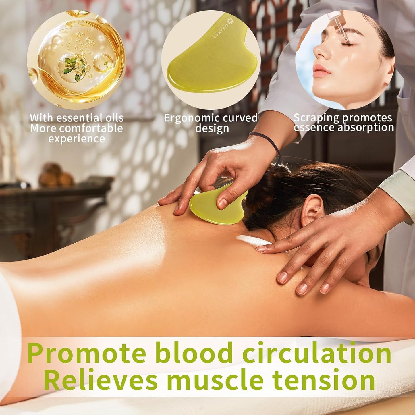 3 Piece Guasha Tool for Face Lymphatic Drainage Massager for Body Green Gifts Real Jade Gua Sha Set Comes with A Beautiful Carrying Pouch Spa Day Essentials