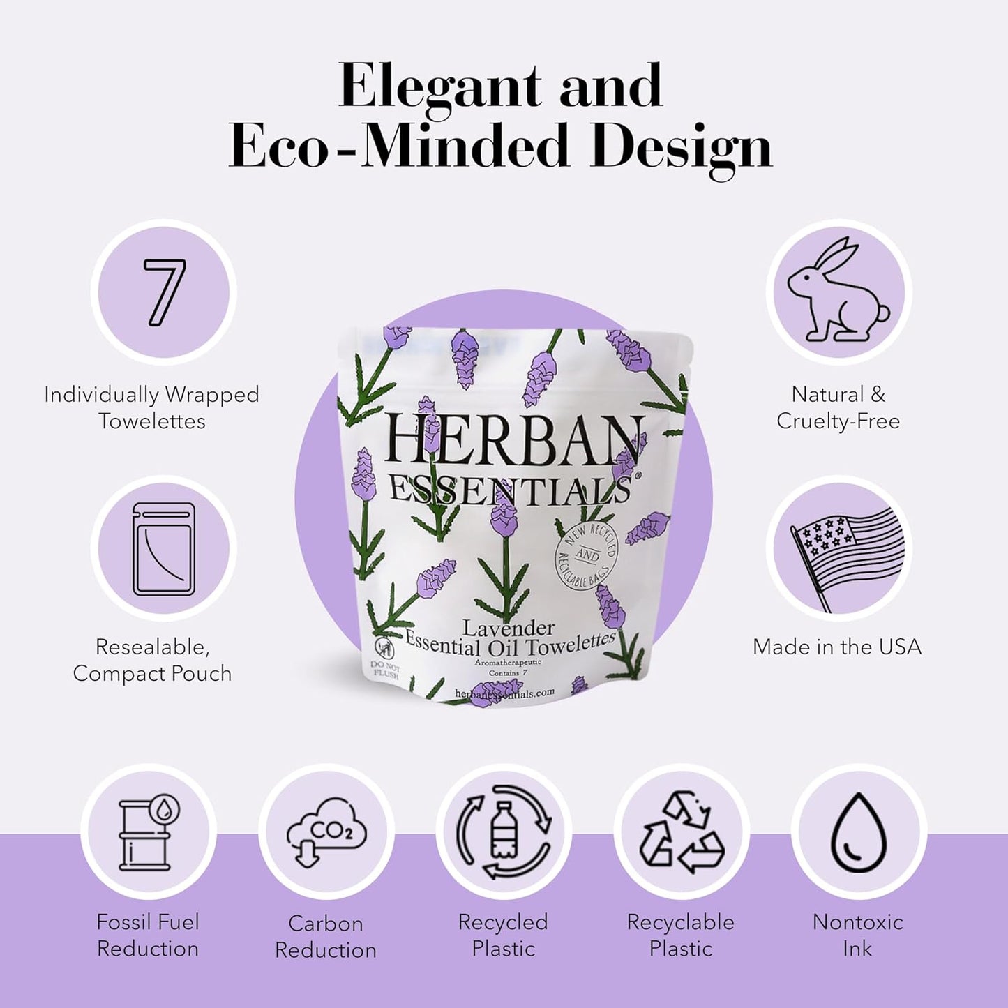 Herban Essentials - Lavender Wipes & Towelettes - Essential Oil Wipes for Make Up, Hands, Face & Body - Travel Size Essentials and Toiletries - Natural, Individually Wrapped and Disposable - 7 Count