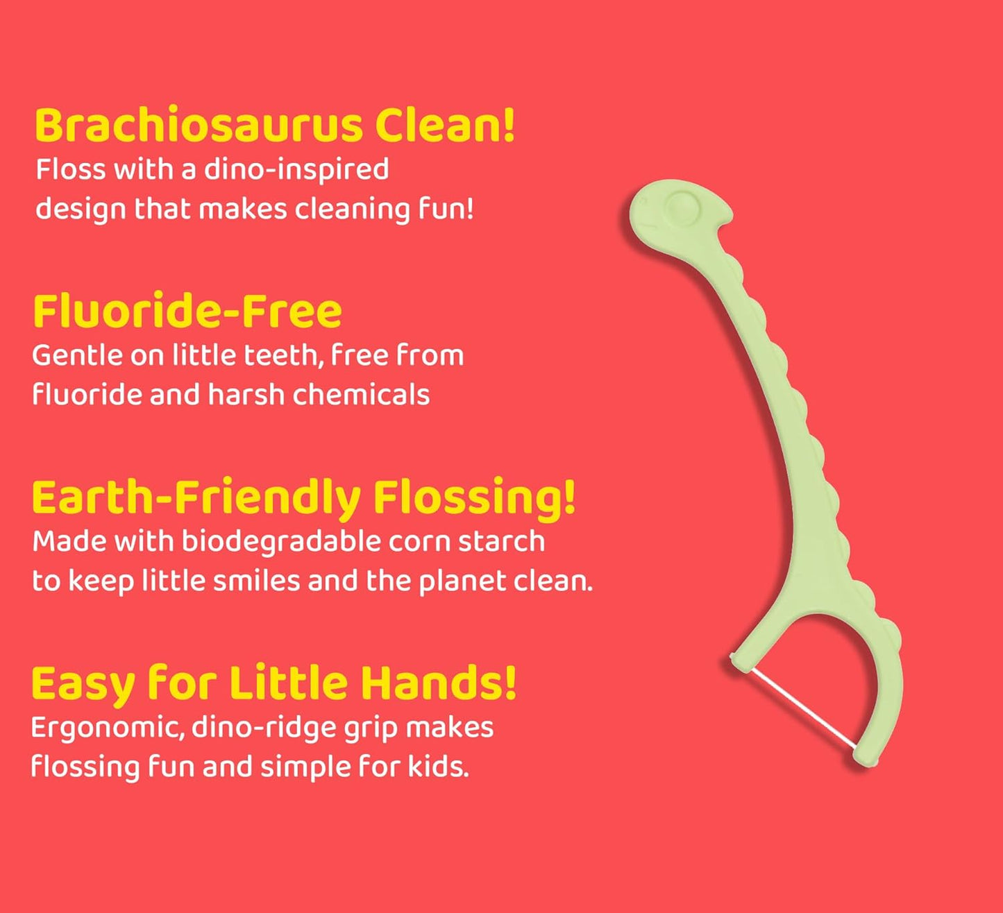 Sea Turtle Kids Dino Floss Picks - Corn Starch Handle - Thin Thread Tooth Dental Flossers - Unflavored (100)