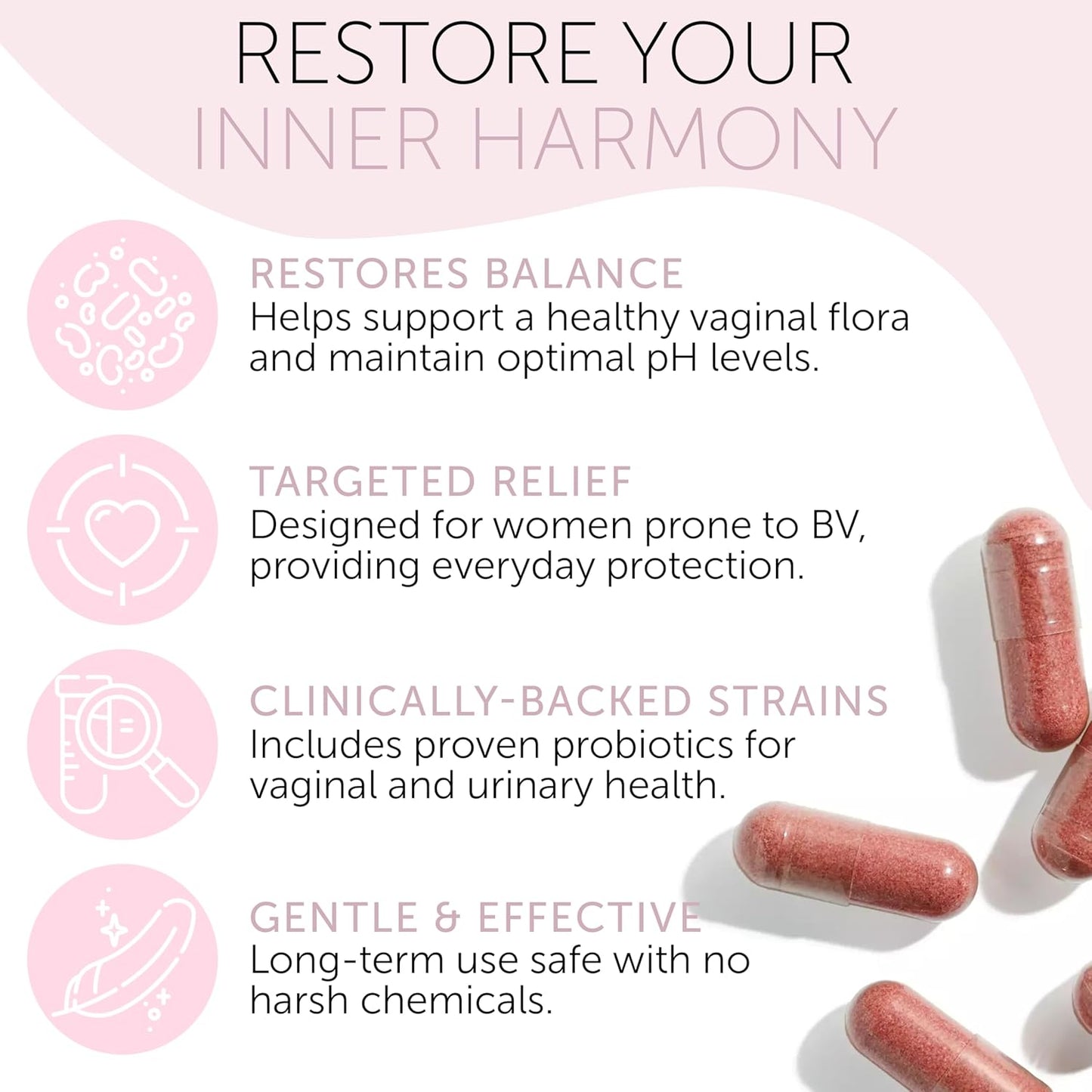 Bacterial Vaginosis Treatment | BV Treatment for Women | Natural Homeopathic Supplement for Odor, Itching, Discharge, BV, and Vaginal Microbiota Imbalance | 60 Capsules