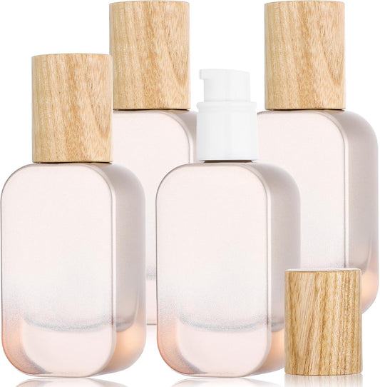Segbeauty 1oz Glass Pump Bottle Dispenser for Essential Oils, 4pcs Mini Travel Lotion Container, 30ml Liquid Travel Foundation Container Leakproof, Silver Small Glass Bottles for Skincare Cosmetics