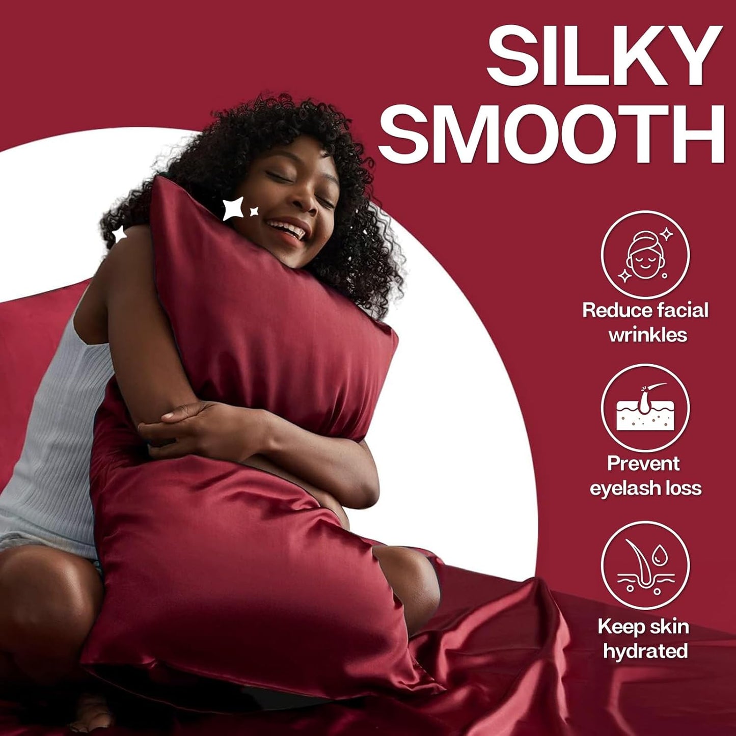 MR&HM Satin Pillowcase for Hair and Skin, Silk Satin Pillowcase 2 Pack, Standard Size Pillow Cases Set of 2, Silky Pillow Cover with Envelope Closure (20x26, Burgundy)