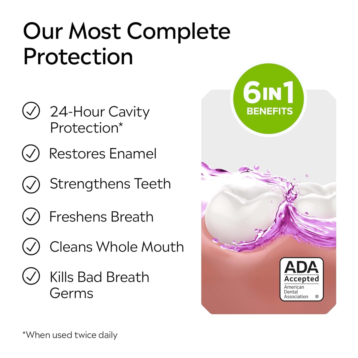 Listerine Total Care Alcohol-Free Anticavity Fluoride Mouthwash, 6 Benefit Oral Rinse to Help Kill 99% of Germs That Cause Bad Breath, Strengthen Enamel, Fresh Mint Flavor, 500 mL