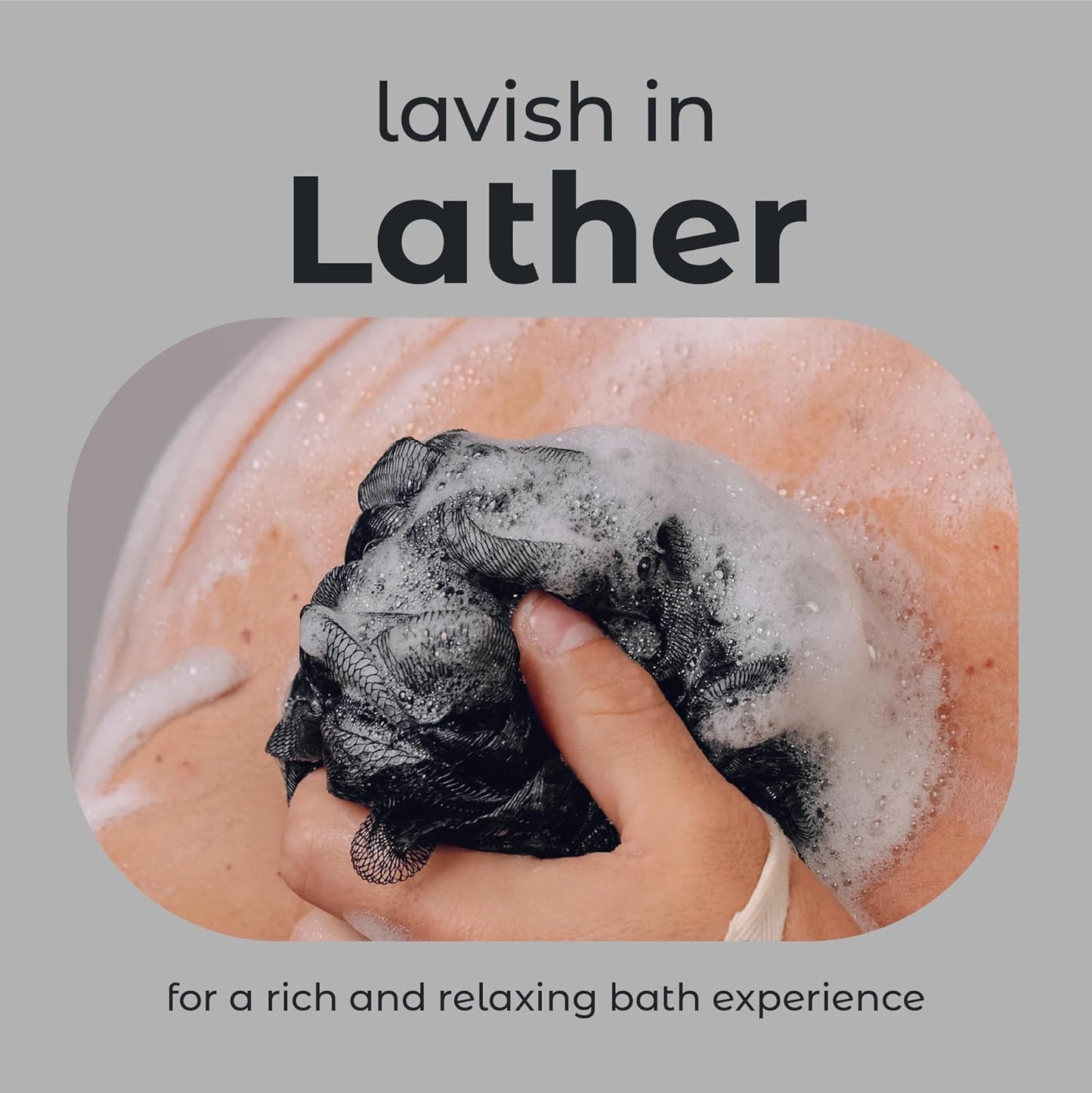 MainBasics Bath Shower Loofah Sponge Pouf Body Scrubber Exfoliator Body Wash Sponge (Set of 3, Triple Black)