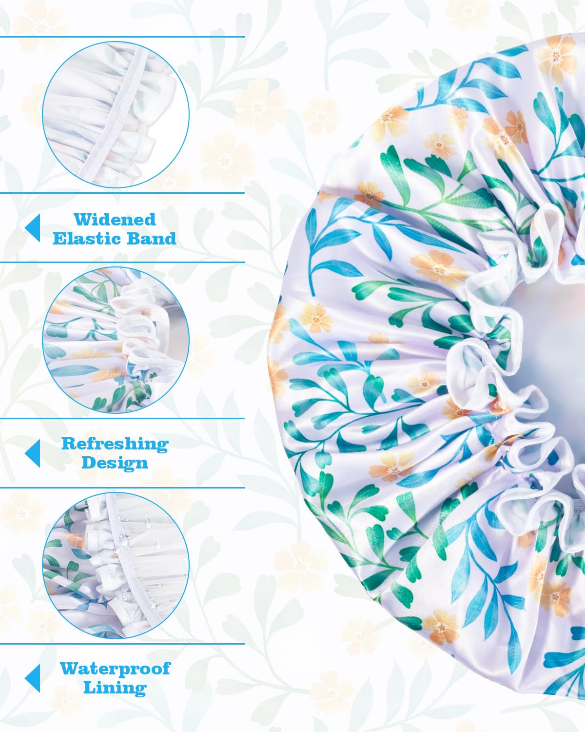 Aquior Shower Cap for Women, Reusable Shower Caps Double Layer Waterproof Womens Girls Adult Hair Cap for all Hair Lengths with EVA Lining, Soft Shower Caps for Long Thick Hair