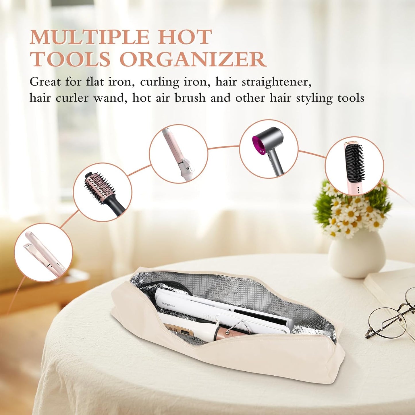 Professional Hot Hair Tools Organizer Bag Portable Travel Heat Resistant Storage Case Pouch for Curling Irons, Flat Irons, Hair Straightener and Styling Tools(17.7" x 3.2"x 3.2")