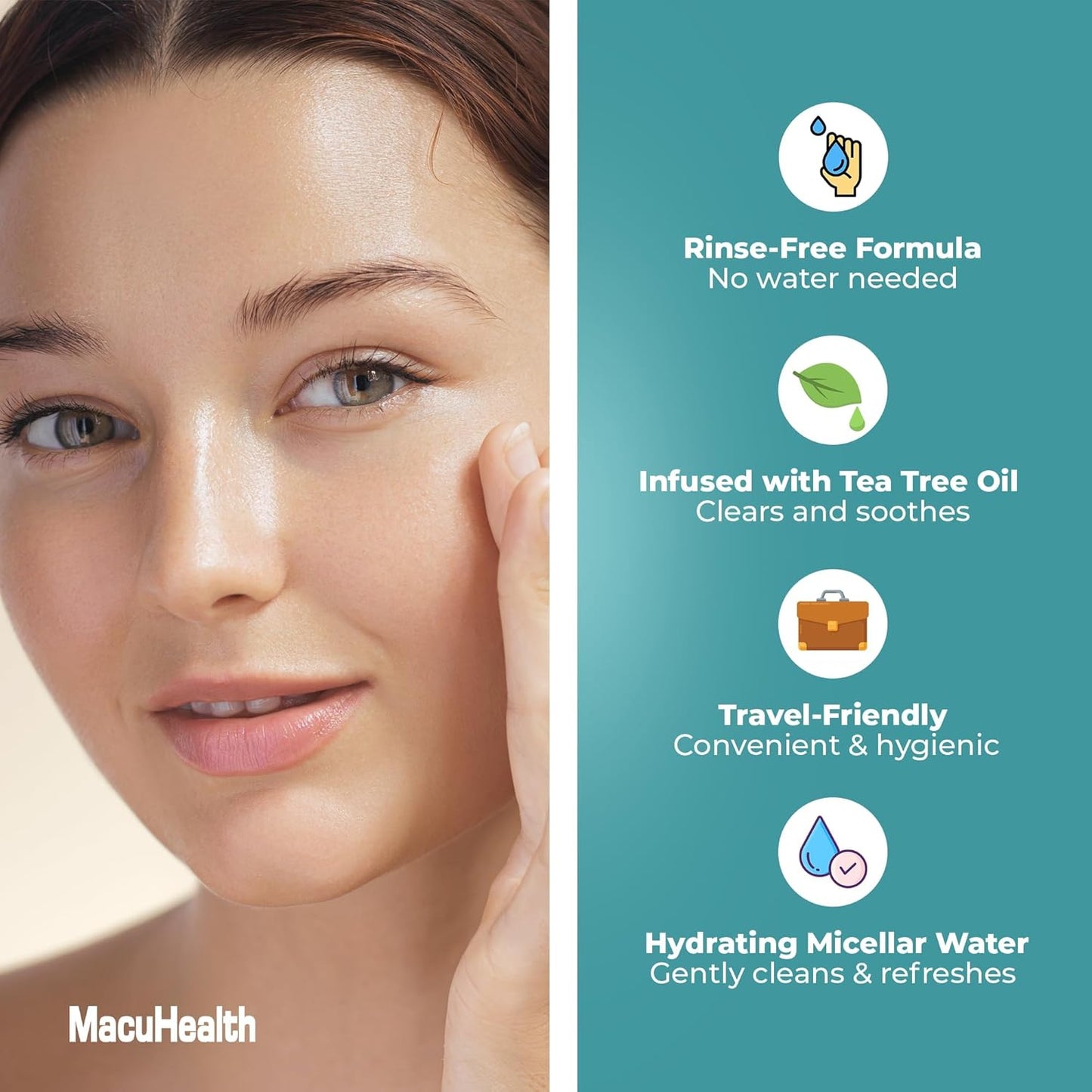 MacuHealth MacuWipes Sensitive - Pre-Moistened Eyelid Wipes for Dry, Sore & Gritty Eyes, Alcohol-Free, Rinse-Free Formula with Tea Tree Oil & Micellar Water, Individually Wrapped - 20 Count