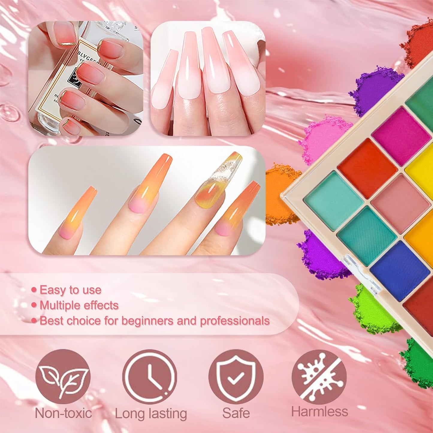 Nail Pigment Powder Palette, 16 Colors Solid Pigment Powder for Nails Set Pigmentos para Uñas, Nail Art Palette Manicure DIY Accessories