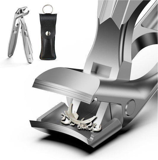 FERYES Curved Head Toe Nail Clippers for Thick Nails for Seniors - Ergonomic Senior-Friendly Finger Nail Clippers with Catcher, Sharp Toenail Clipper for Thick Toenails with Safety Locker (Sliver)