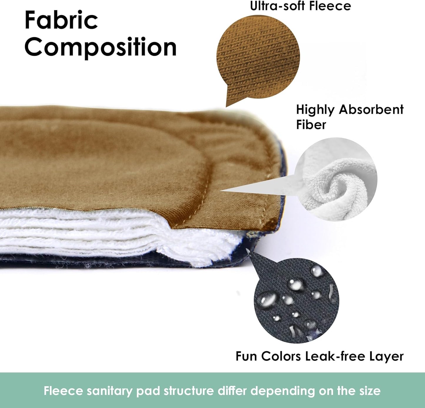 wegreeco 6 Pcs Reusable Menstrual Pads, Ultra Absorbent Cloth Pads for Light/Heavy Flow, Sanitary for Teens, Women, Nonslip Panty Liners + Bag (Aqua, Burgundy, Coffee, L)