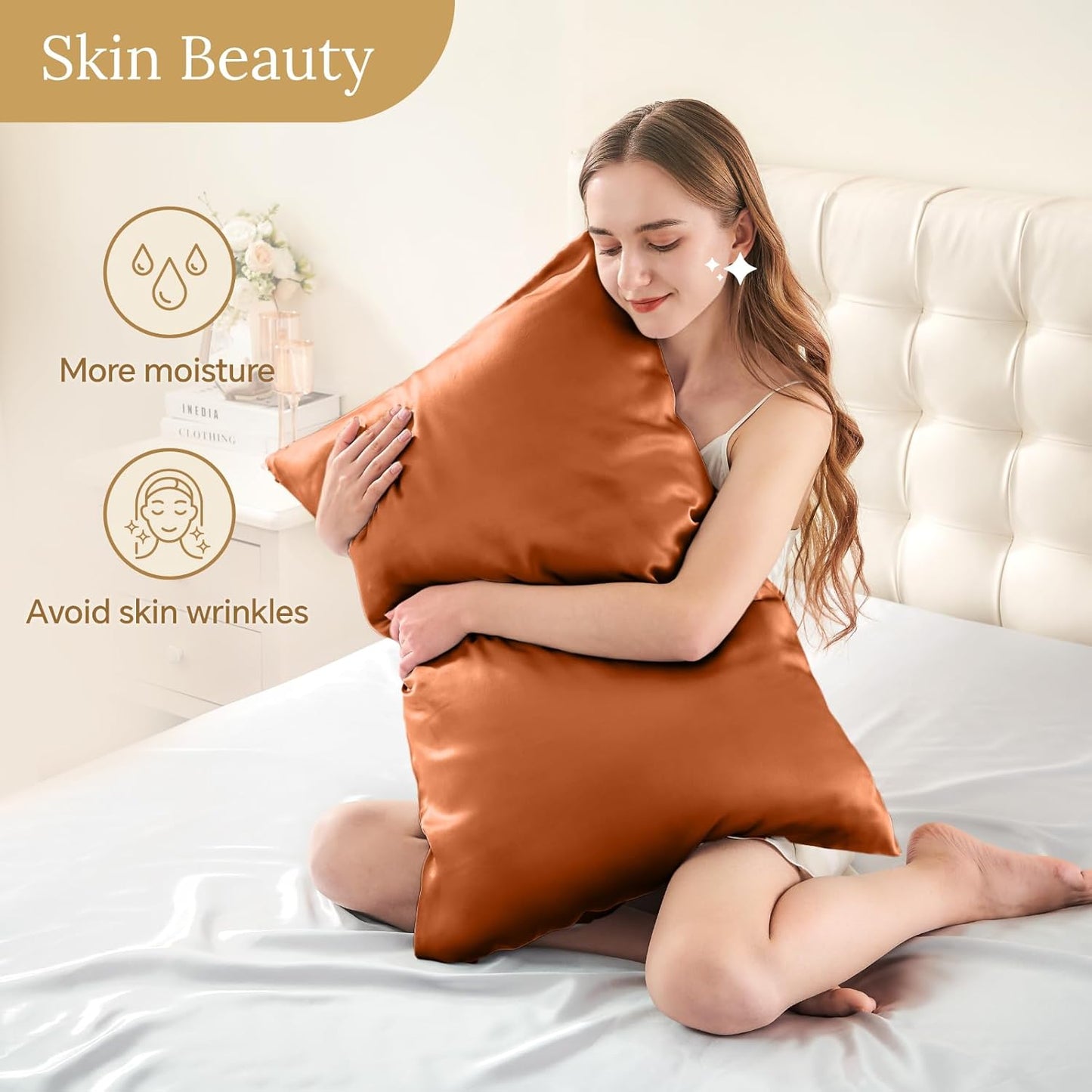 INFIIXSO Mulberry Silk Pillowcase for Hair and Skin, Silk Pillow Cases King Size with Hidden Zipper 20x40 Inches, Super Smooth and Soft Cooling Pillow Cases for Hot Sleepers(Orange, 1 Pack)