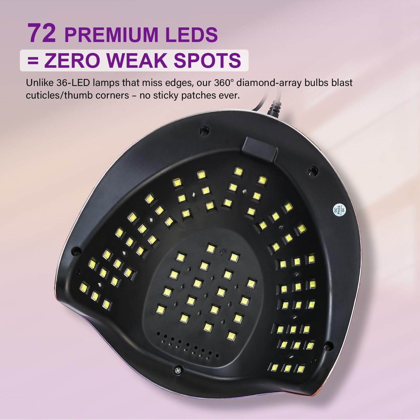 300W Professional Nail Lamp - Fast Curing, Auto Motion Sensor, 4 Timer Settings, 72 LED Even Coverage for Gel Polish - Salon & Home Use