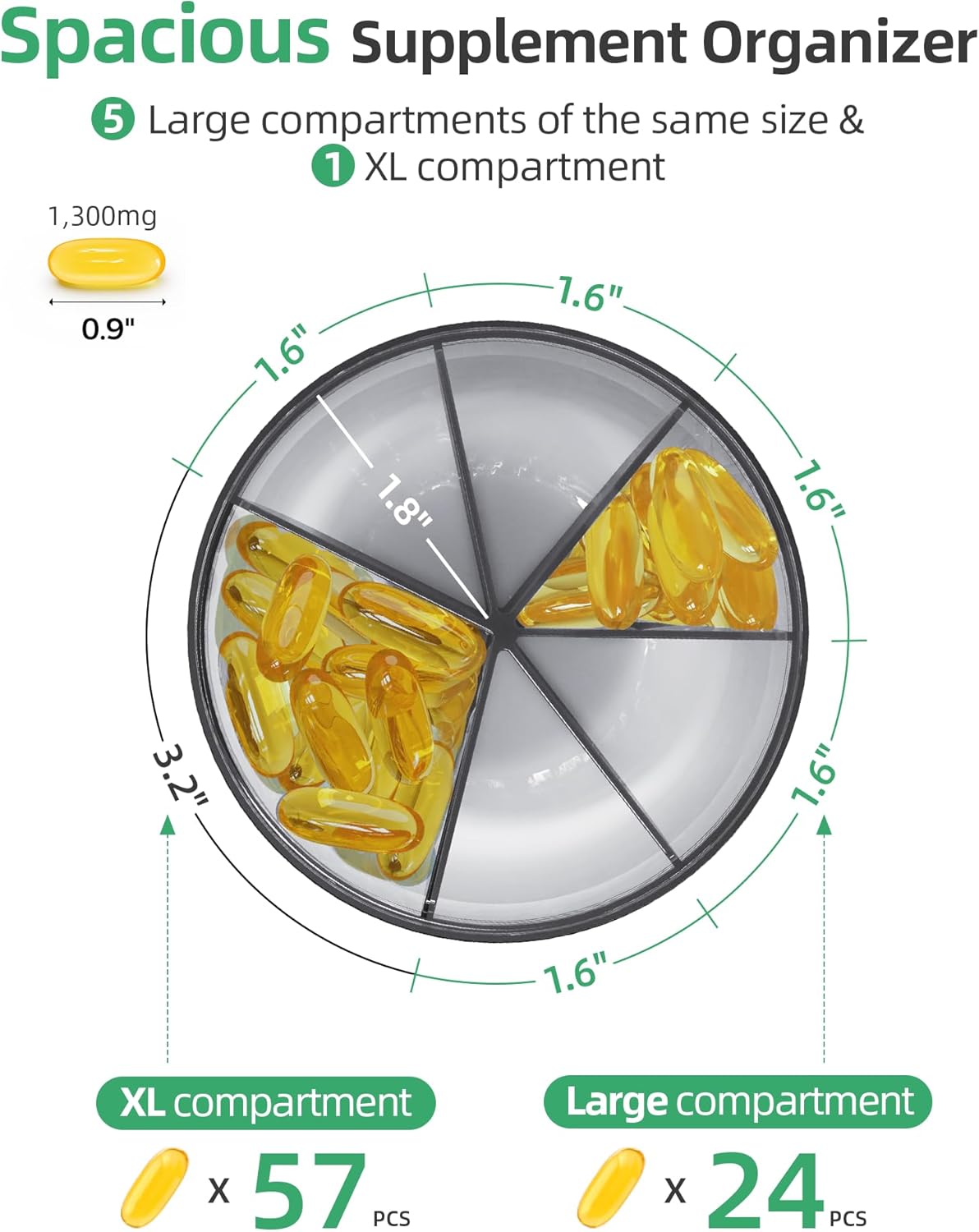 PULIV Large Supplement Organizer Bottle, Holds Plenty of 6 Various Vitamins in 1 Pill Dispenser with Anti-Mixing & Wide Openings Design, Easy to Retrieve Meds, Includes 20 Pcs Labels Dark Purple