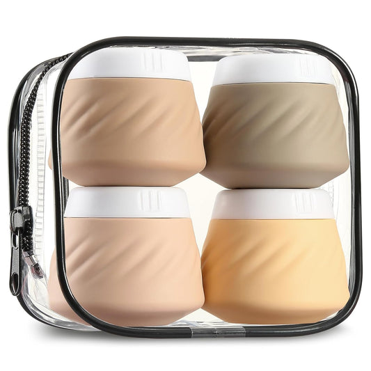 Gemice Travel Containers for Toiletries, Silicone Cream Jars TSA Approved Travel Size Containers with Clear Bag, Leak-proof Travel Accessories with Lid for Cosmetic Face Body Hand Cream