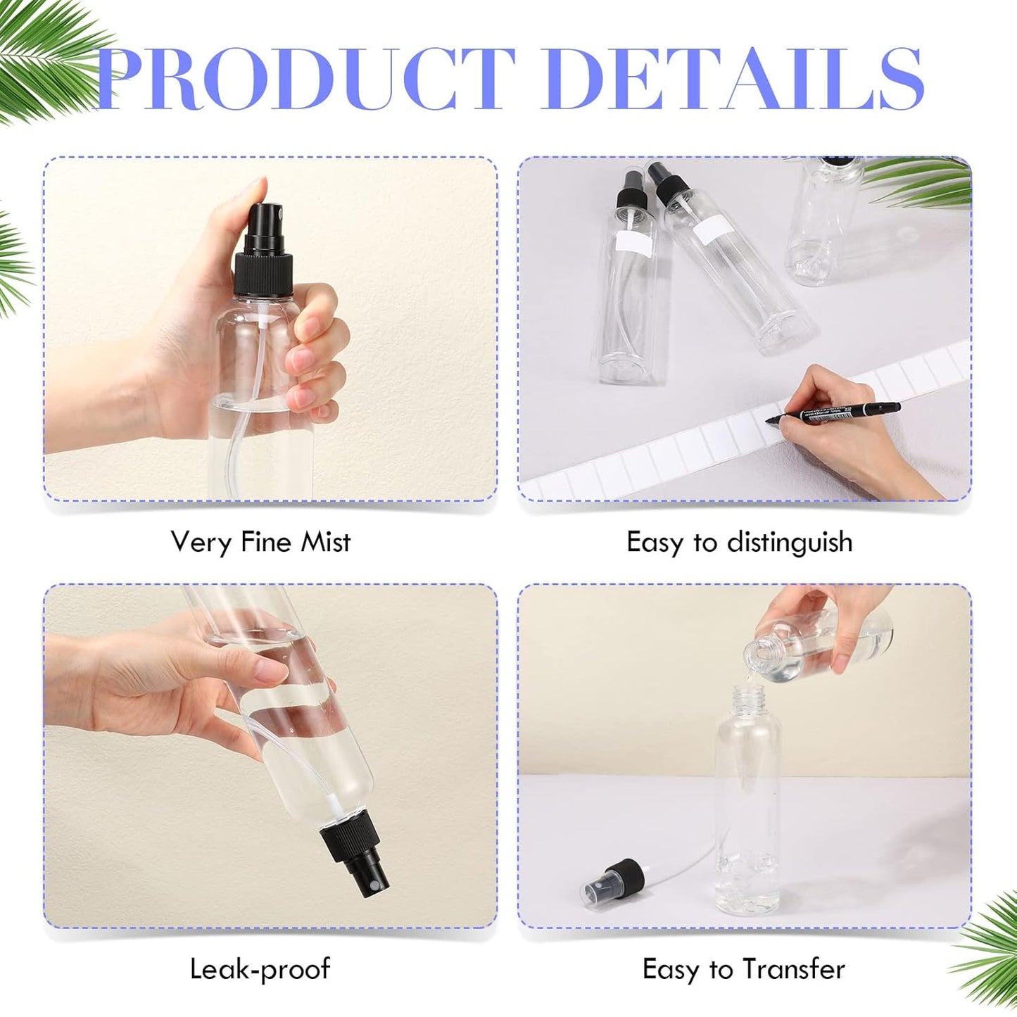 Eccliy 32 Pcs 8 oz Spray Bottles Fine Mist Cleaning Bottles Clear Empty Plastic Travel Sprayer Refillable Sprayer with Cap for Cleaning Solutions Oils Travel Perfumes(Black,Clear)