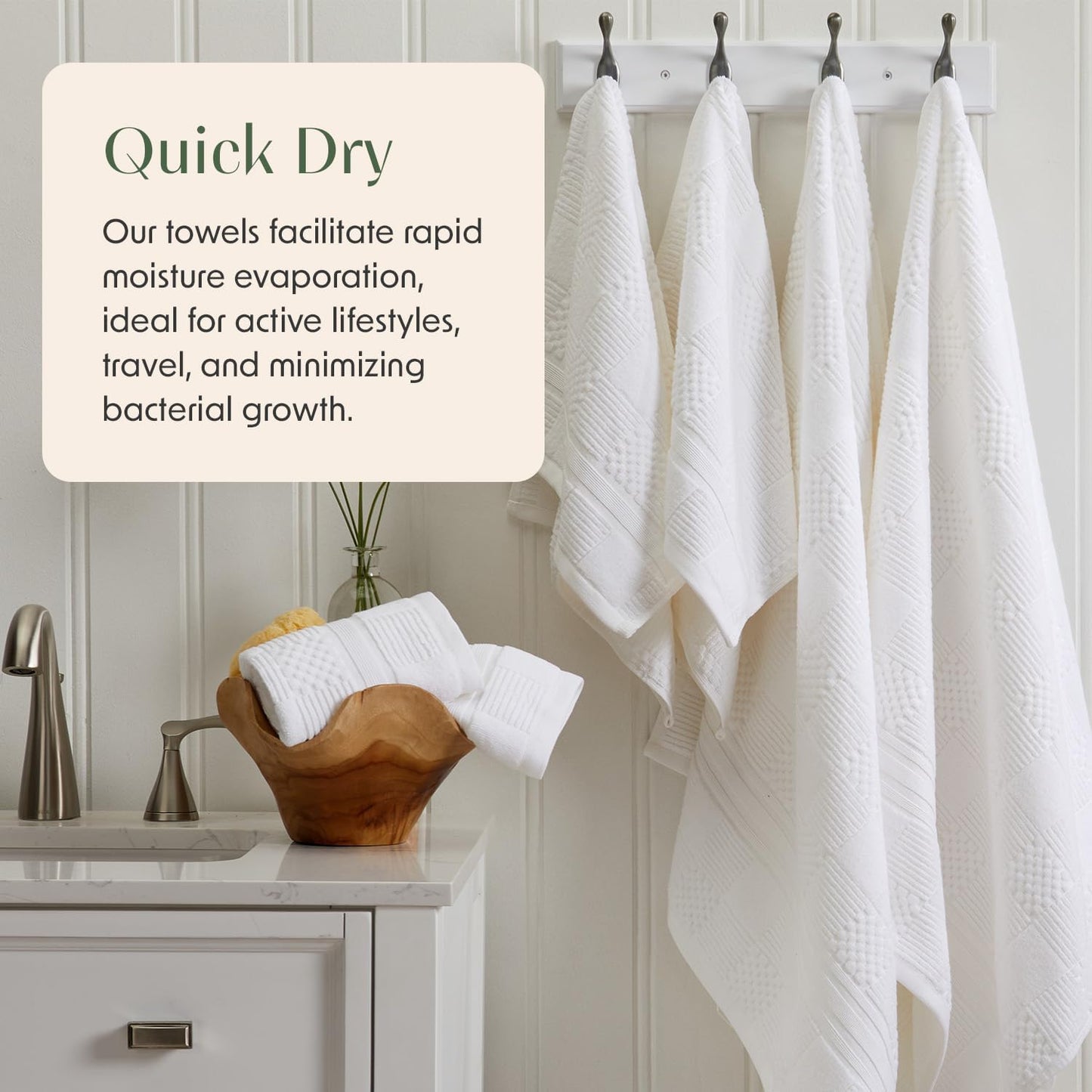 Springtree Home 100% Cotton Bathroom Towel Set | 6 Piece Set - White Towels | Geometric Textured Design | Absorbent & Quick-Dry | Oeko-TEX® Standard 100 Cotton | Myla Collection - White