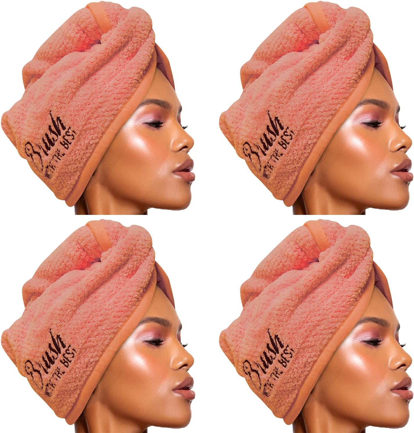 Felicia Leatherwood Microfiber Hair Towel Wrap - Quick Drying, Anti Frizz & Gentle on Hair - Easy to Use, Saves Time, Lightweight & Compact - for Curly, Long & Thick Hair - Watermelon - 4 Pack