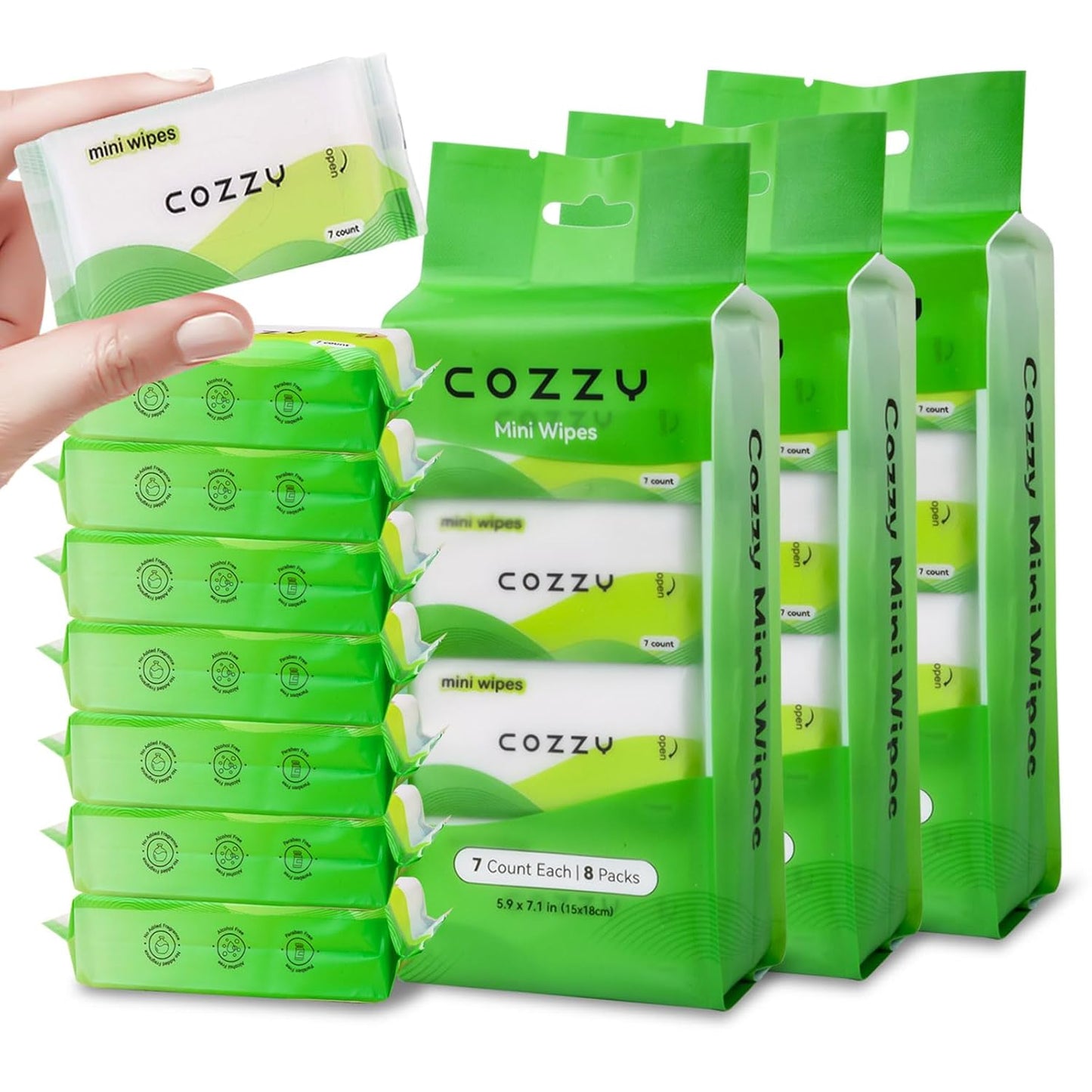 COZZY Ultra-Compact Mini Travel Wipes - Gentle & Skin-Friendly, Unscented, Alcohol-Free, Paraben-Free - Ideal for Adults, Kids & Babies - 24 Packs (168 Total Wipes)