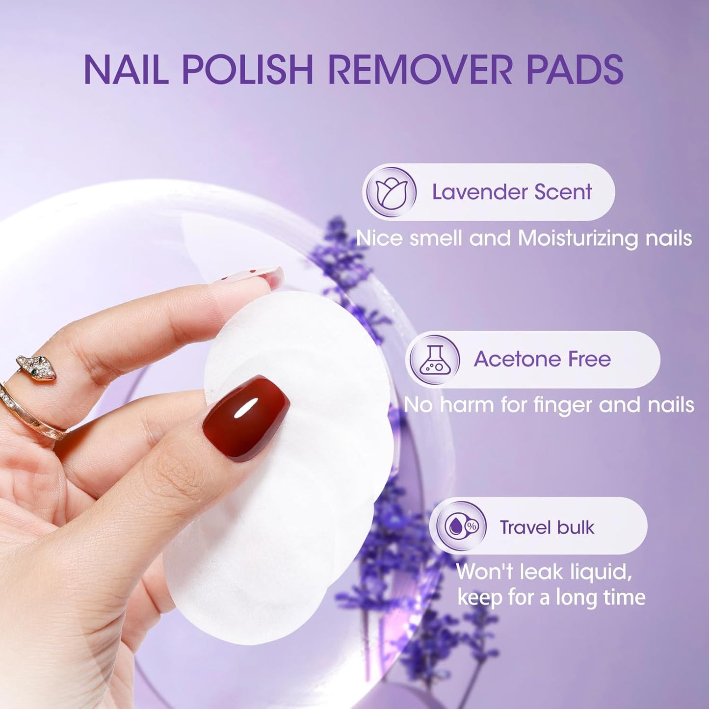 Gellen Nail Polish Remover Pads, Non-Acetone Nail Polish Remover Wipes, 140pcs Travel Size Nails Wets Bulk Set, No Leakage, Long-lasting Stable Formula For 5+ Months, Lavender Sent