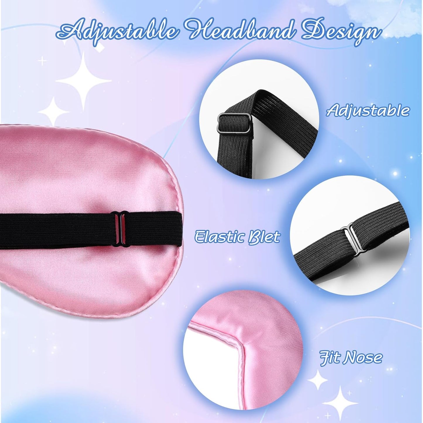 BBTO 4 Pcs Silk Sleep Eye Masks Smooth Soft Satin Eye Covers with Adjustable Strap Blindfold for Sleeping Blocking Out Lights Travel Relaxation (Black, Grey, Dark Green, Pink)