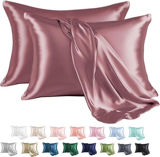 MR&HM Satin Pillowcase for Hair and Skin, Silk Satin Pillowcase 2 Pack, King Size Pillow Cases Set of 2, Silky Pillow Cover with Envelope Closure (20x40, Rose Taupe)