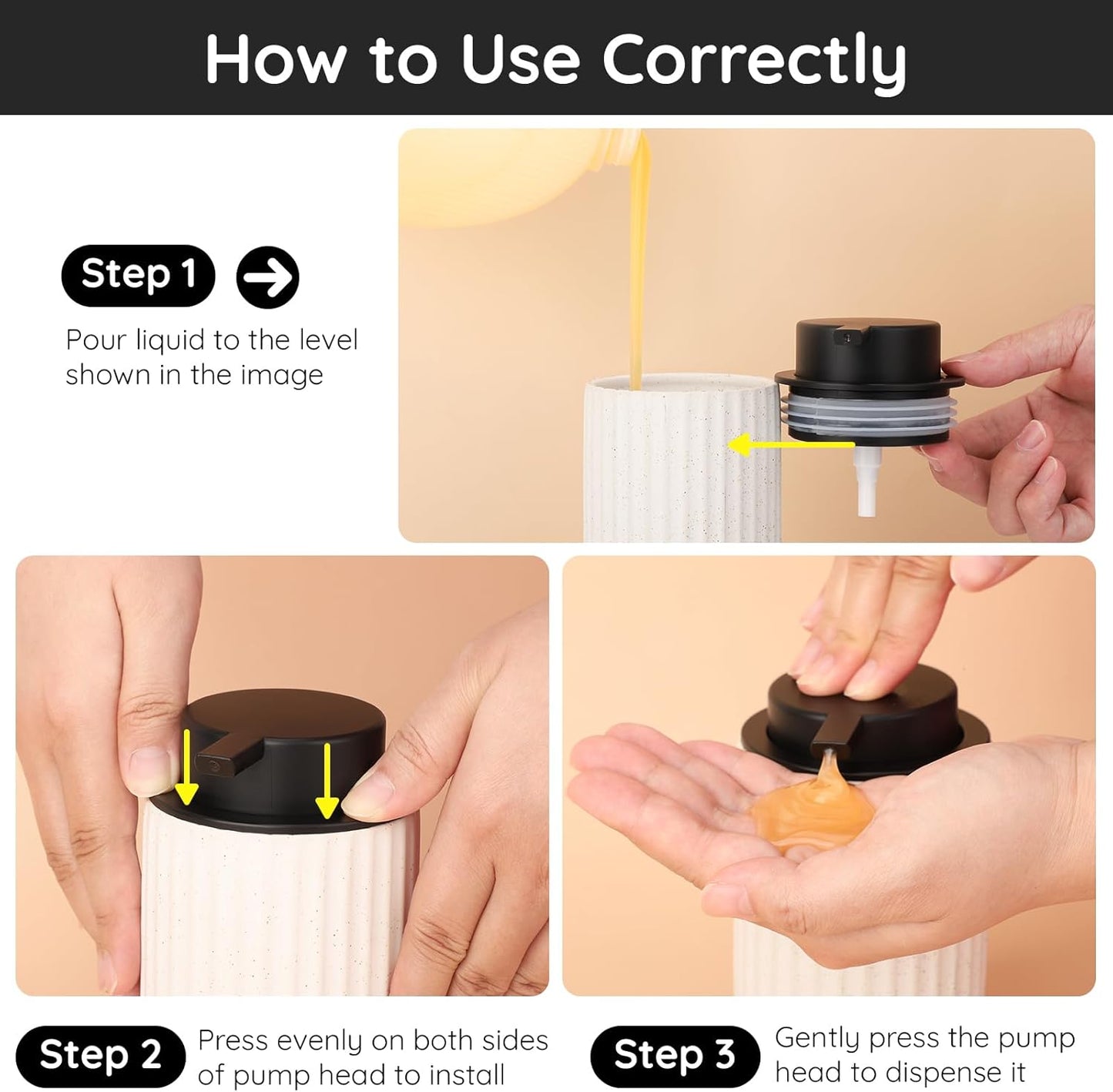 Segbeauty 2pcs Black Soap Dispenser Pump Head Replacement for Bathroom, Pump Head for Ceramic Hand Soap Dispenser Kitchen, Lid Replacement for Shampoo and Conditioner Bottle, Lotion Container Pumps