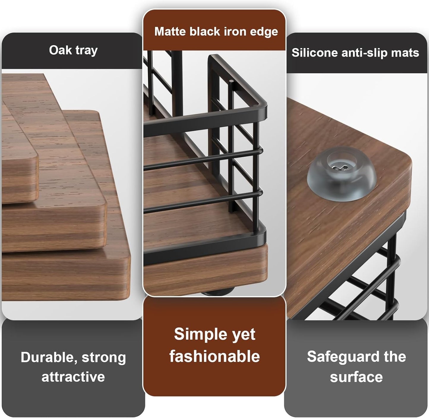 Wican Guest Towel Holder Tray for Bathroom, Oak and Iron Napkins Holder for Powder Room Dinning Table Wooden Basket for Disposable Paper Hand Towels Black & Walnut