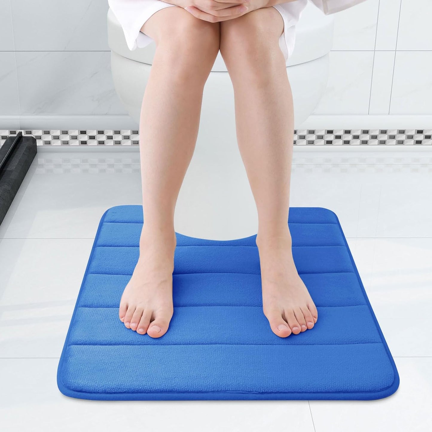 Buganda Memory Foam U-Shaped Contour Toilet Rugs, Non Slip Absorbent, Thick Soft Washable Bathroom Mat, Floor Carpet Bath Rugs Mat for Toilet Base (24" x 24", Royal Blue)