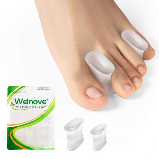 Welnove Upgraded Gel Toe Separators – 16-Pack Aloe Vera Extract Infused Silicone Toe Spacers for Straightening Overlapping Toes, Calluses – Bunion Corrector for Men and Women (Multi-Size, Clear)