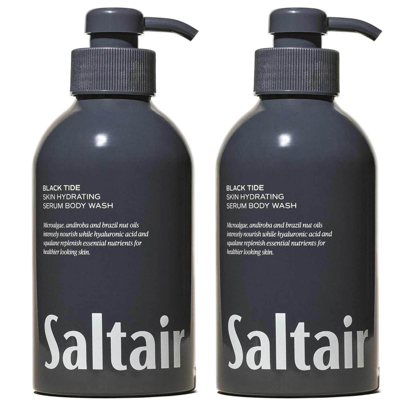 Saltair Body Wash, Black Tide 2-Pack. Moisturizing Body Cleanser with Monoi Oil and Cupuacu Butter. Luxury Shower Gel for Women and Men. Vegan, Cruelty-Free, Paraben-Free. 2x 17oz Pump Bottles