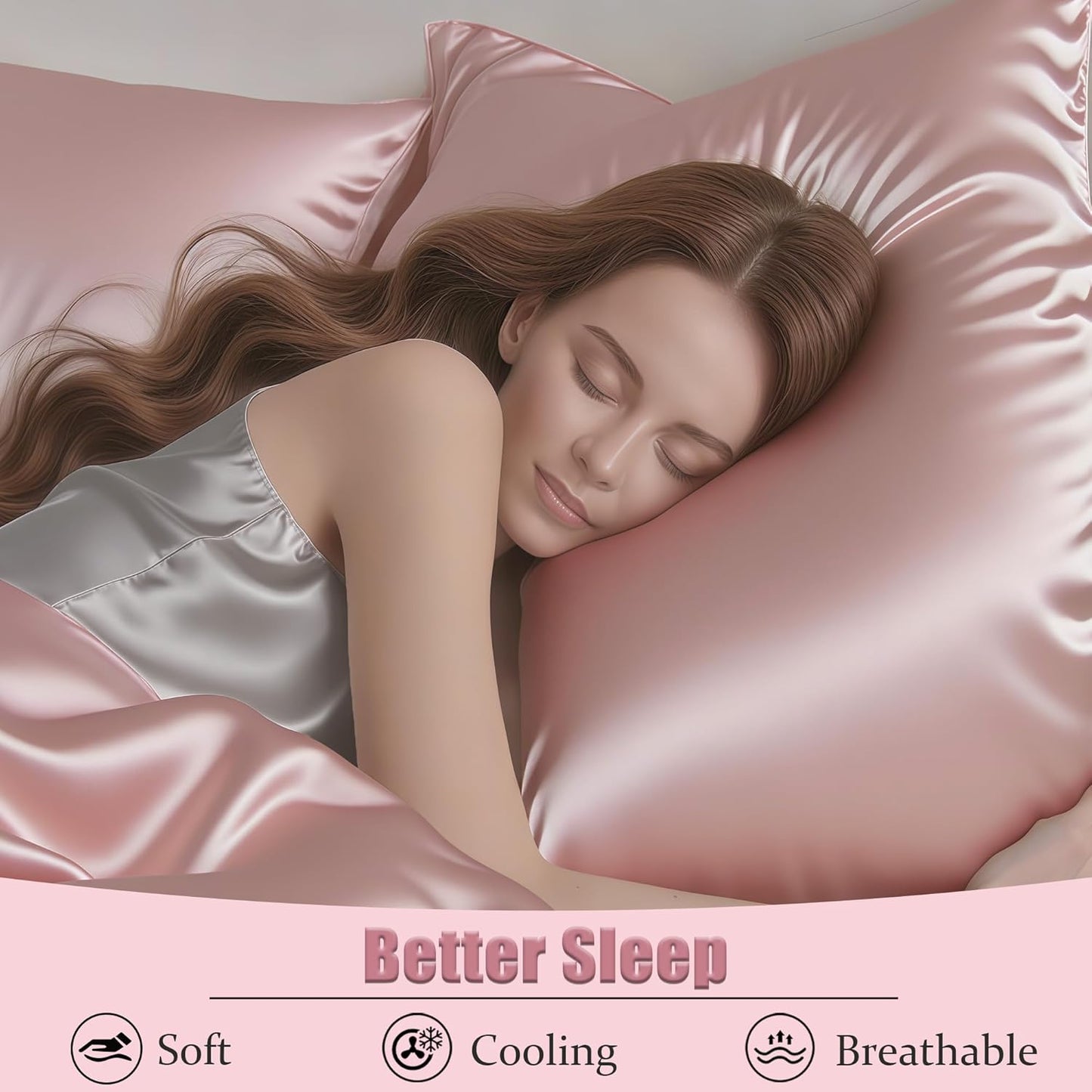 Mulberry Silk Pillow Cases with Zipper, Ultra Smooth Soft Breathable Cooling Pillow Cases for Hot Sleepers, Silk Satin Pillowcase for Hair and Skin, Gifts for Women (Pink, Queen Size, 1 Pack)