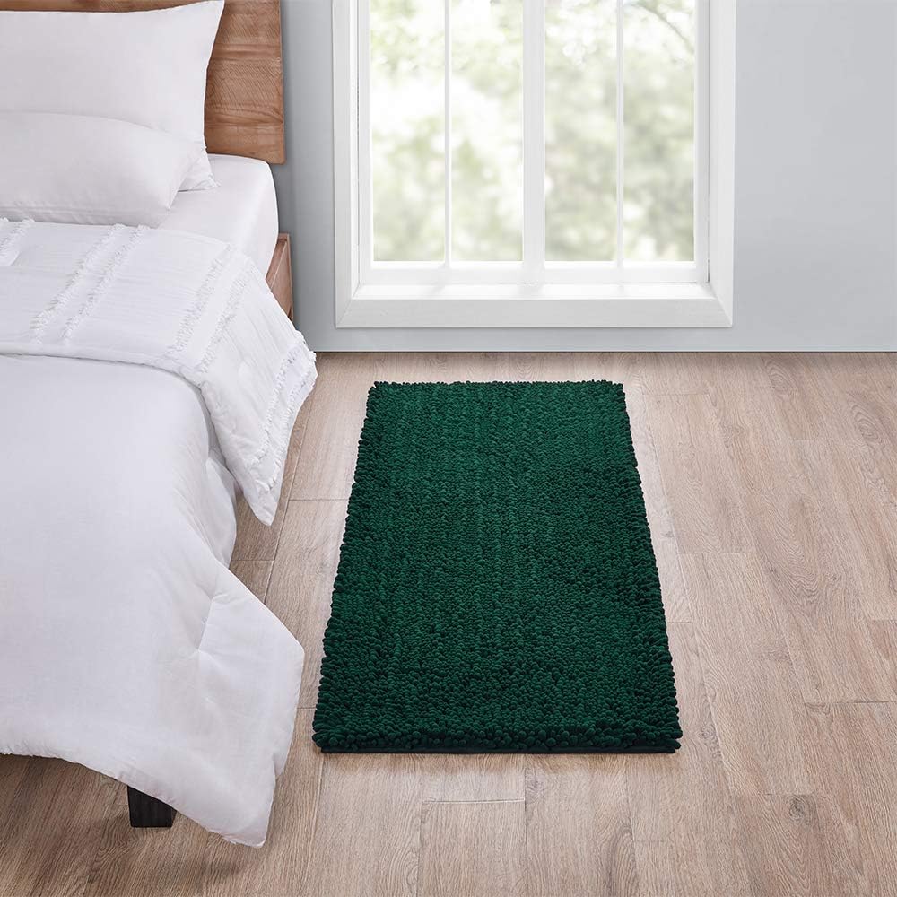 Walensee Large Bathroom Rug Non Slip Bath Mat (72x24 Inch Hunter Green) Water Absorbent Super Soft Shaggy Chenille Machine Washable Dry Extra Thick Perfect Absorbant Best Plush Carpet For Shower Floor