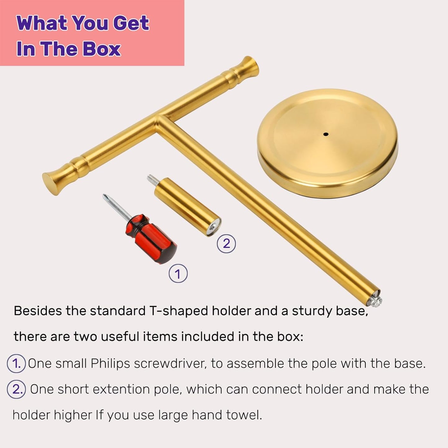 Gold Hand Towel Holder Stand for Bathroom Vanity Countertop SUS304 Stainless Steel T-Shape Free Standing Towel Rack Stand Towel Bar for Bathroom Kitchen