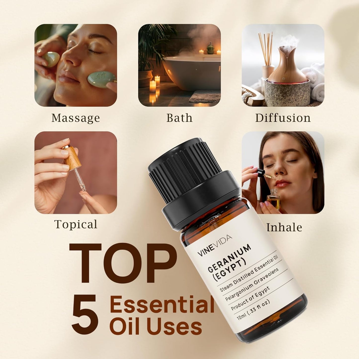 VINEVIDA Geranium Essential Oil - Egypt Scent - 10 mL - DIY Candle & Soap Making