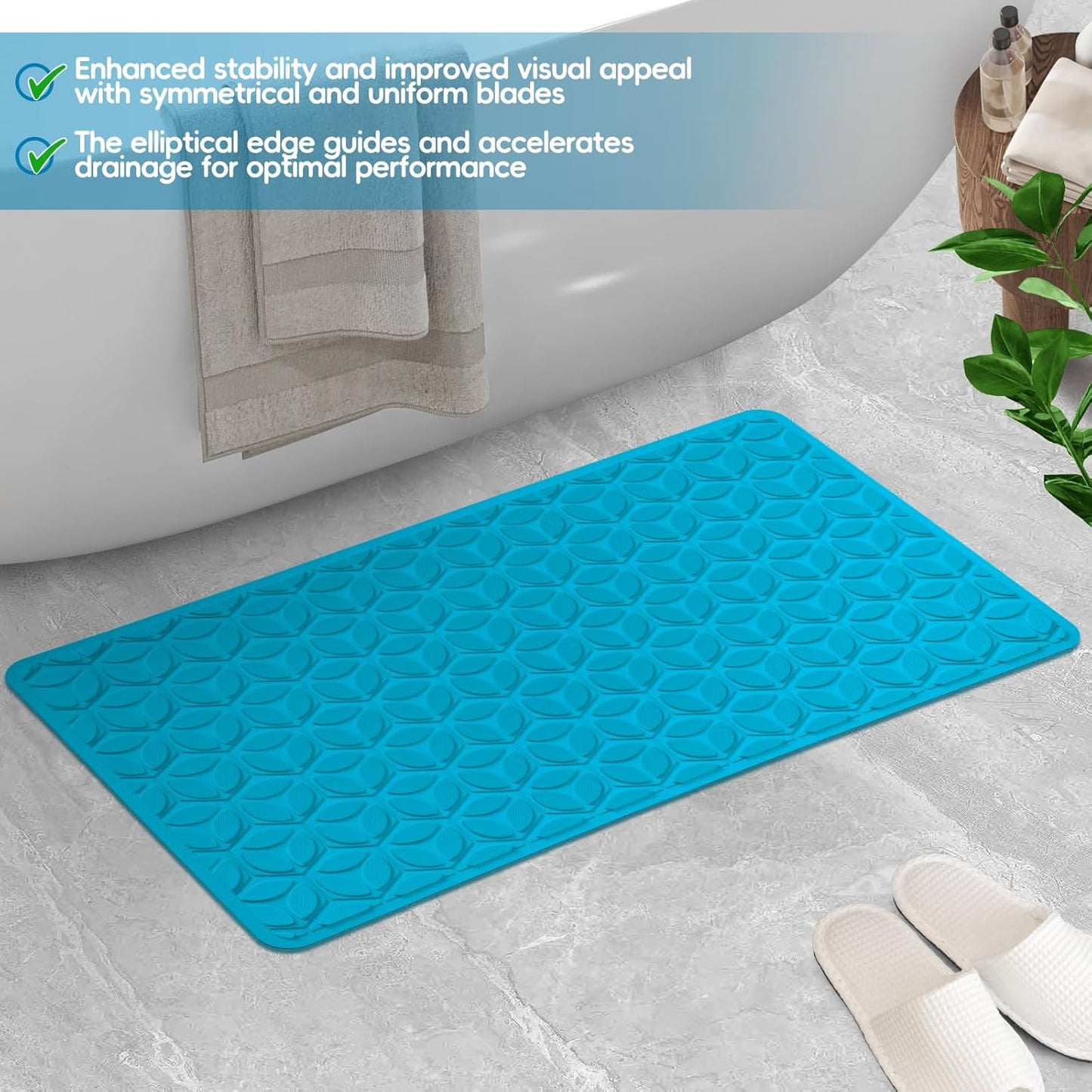 WRISIN Bathtub Mat Non Slip with Suction Cups - 100% Rubber Bathroom Mat Textured for Bath Tub Shower Safety - Soft on Touch - BPA/PVC Free - Pet Dog Bath Mat - Machine Washable - 16 × 28 Inch（R Blue）